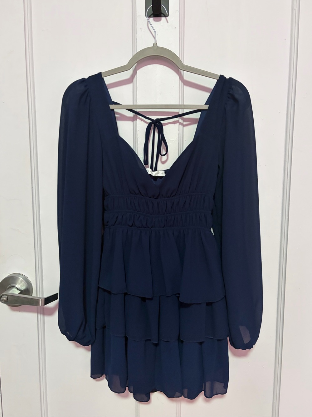 Altar'd State Navy Long Sleeve Tiered Mini Dress